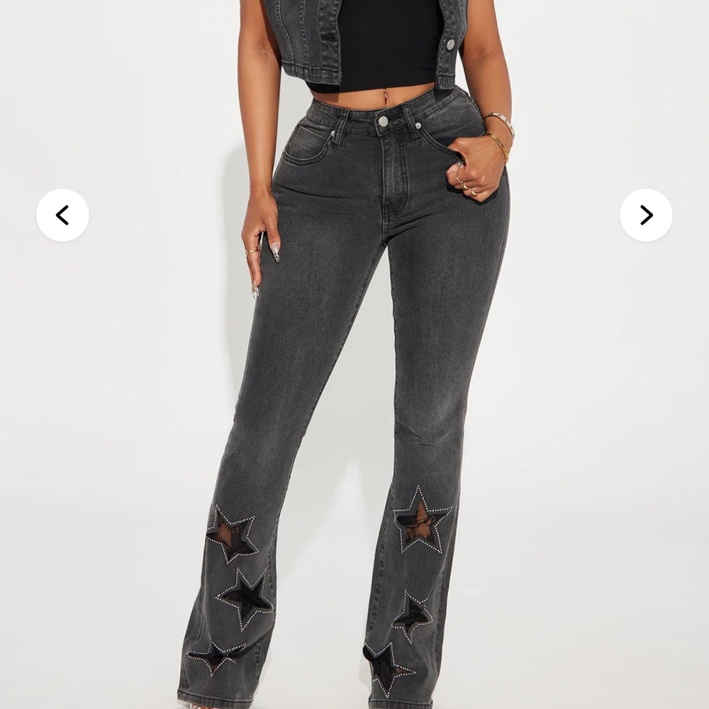Fashion Nova Black Star Flare Jeans